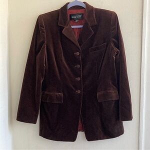 Vintage Velvet Ellen Tracy Cotton Chocolate Brown Button Up Blazer Size 8